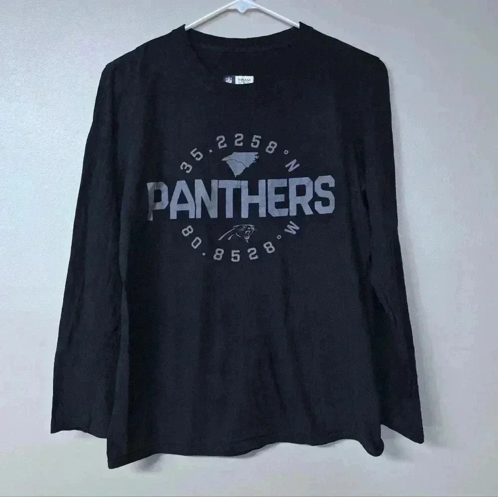 NFL Team Apparel Football T-Shirt Crewneck Longsleeve Carolina Panthers  Black